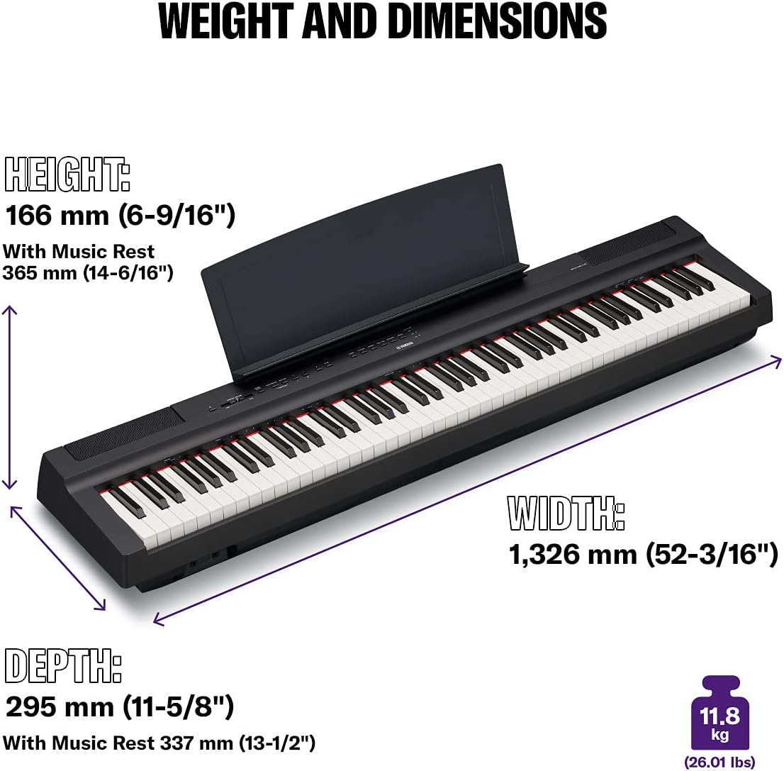 YAMAHA P125 88-Key Weighted Action Digital Piano with Power Supply and Sustain Pedal